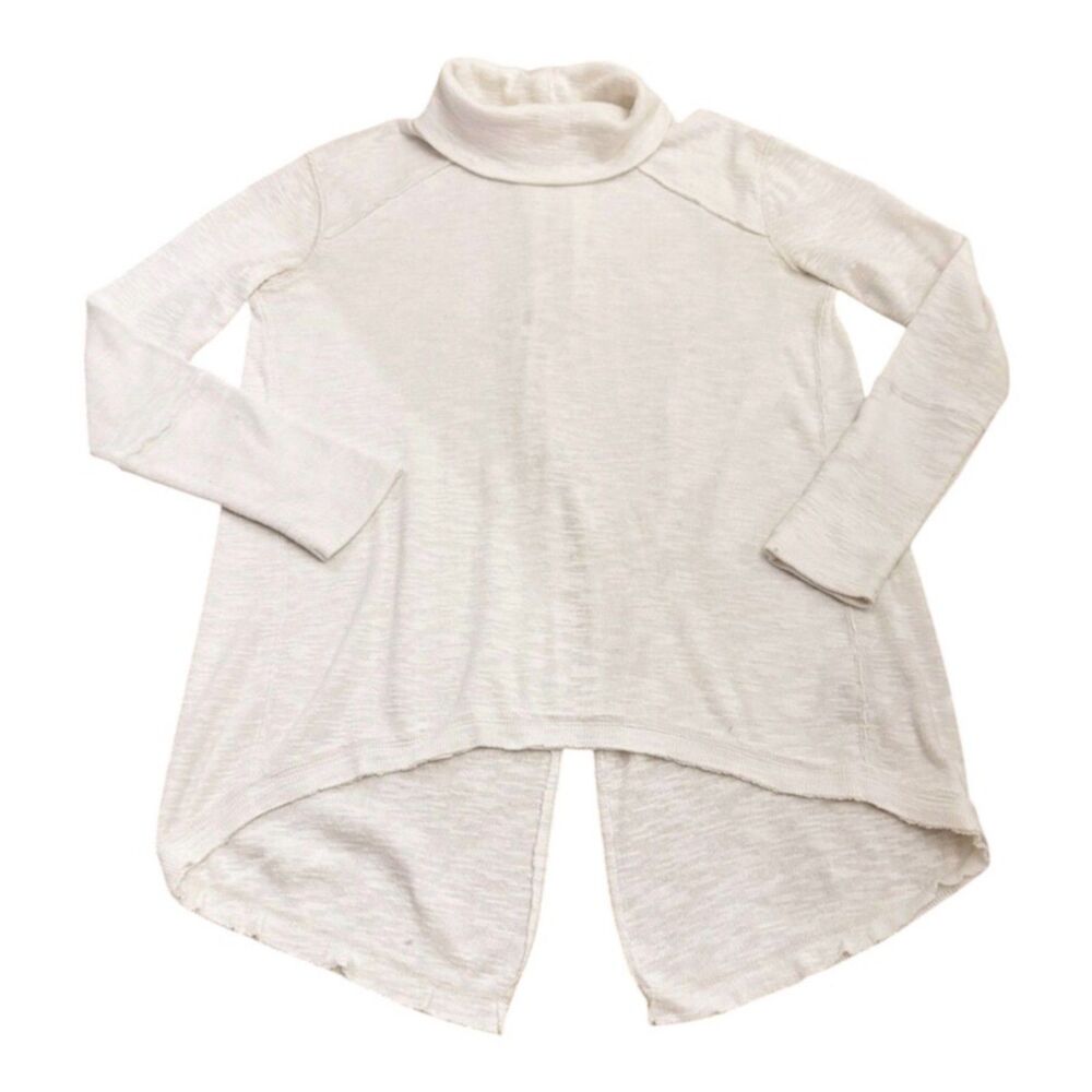 Free People We The Free Size M Turtleneck Sweater White Ivory Hi Low Hem